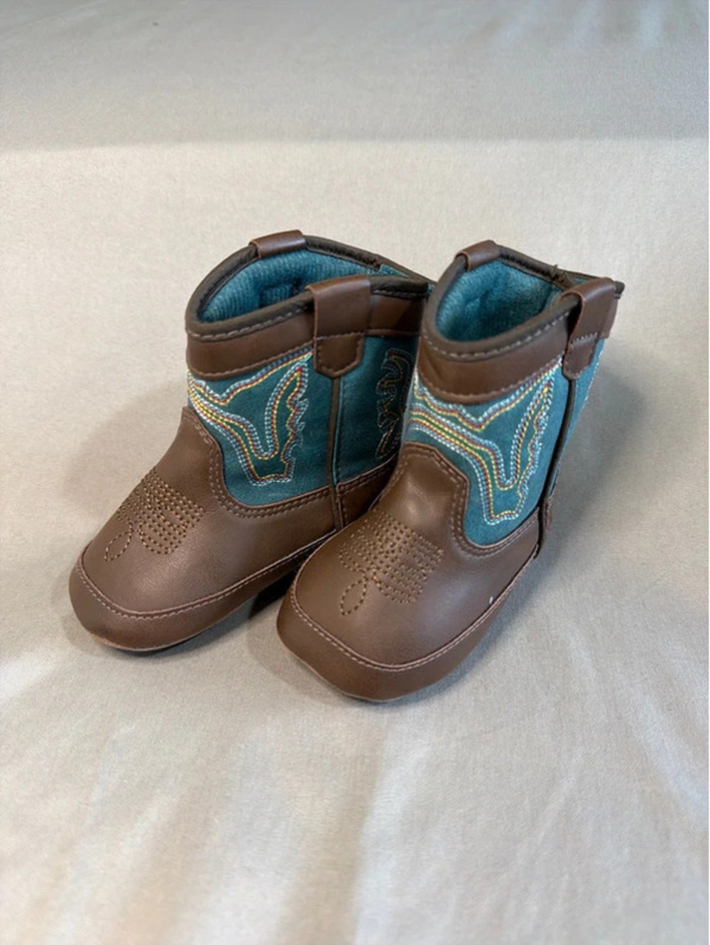 Browning Infant Cowboy Boots Brown and Turquoise Size 3-6 Months